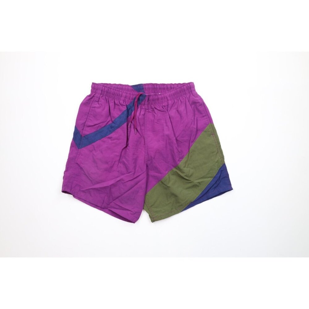 Vtg 90s Streetwear Mens Large Color Block Above Knee Lined Shorts Swim Trunks
